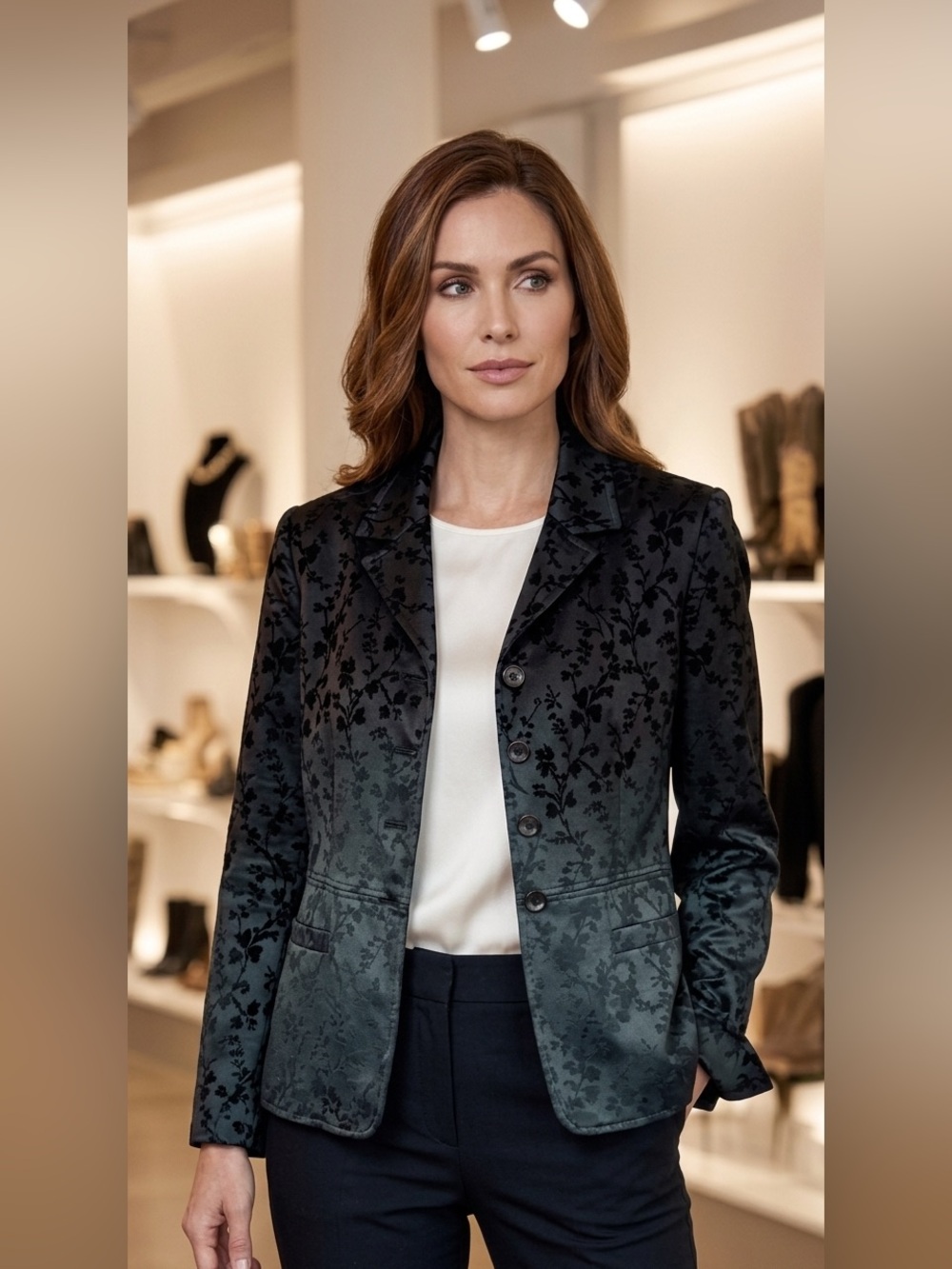 Philippe Adec Paris EUC vintage Black Jacquard 4 button Blazer, 2 pockets sz 8